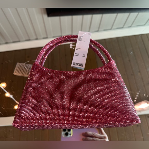 Kimchi Blue Diamante Rhinestone Structured Baguette Hobo Bag Pink - Picture 6 of 6